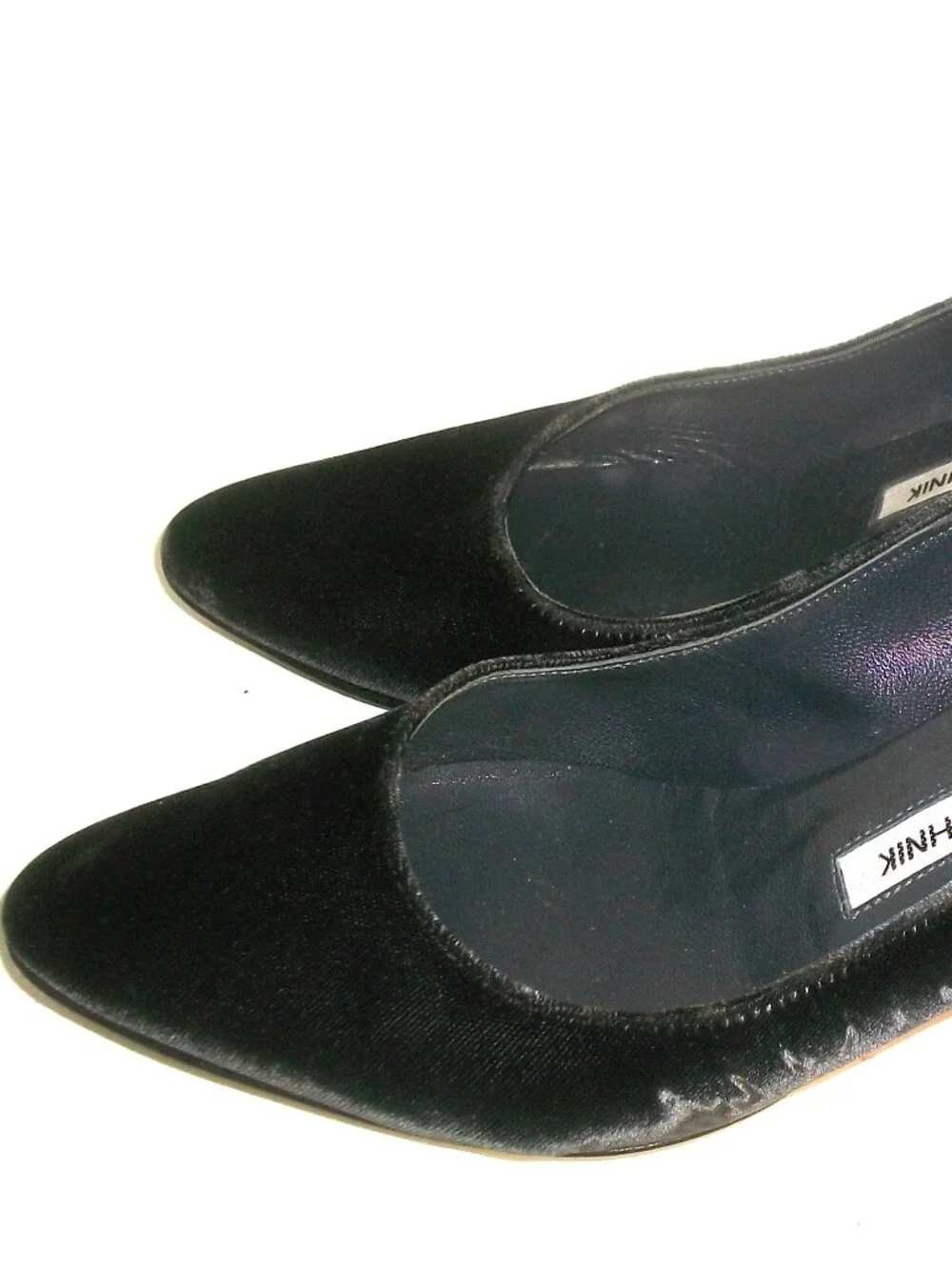 Manolo Blahnik Gray-Blue Velvet Low Block-Heel Ankle Strap Pumps 6M EUC
